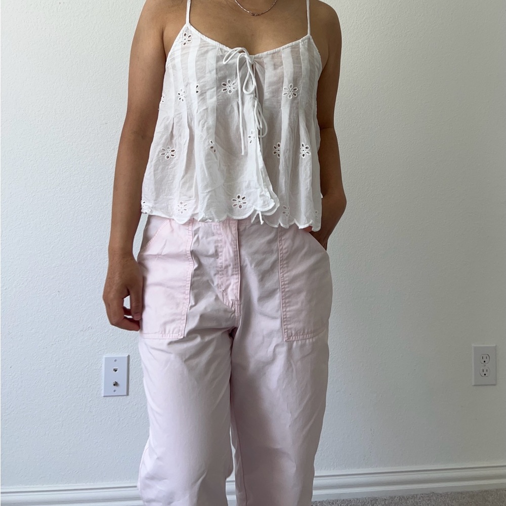 American Eagle White Eyelet Tie-Front Top